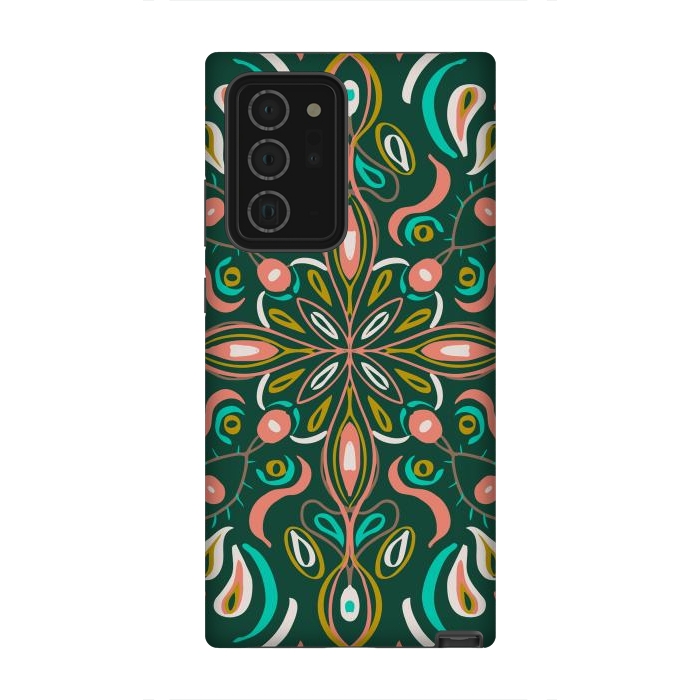 Galaxy Note 20 Ultra StrongFit Bold Boho Mandala in Green Coral and Gold by ECMazur 