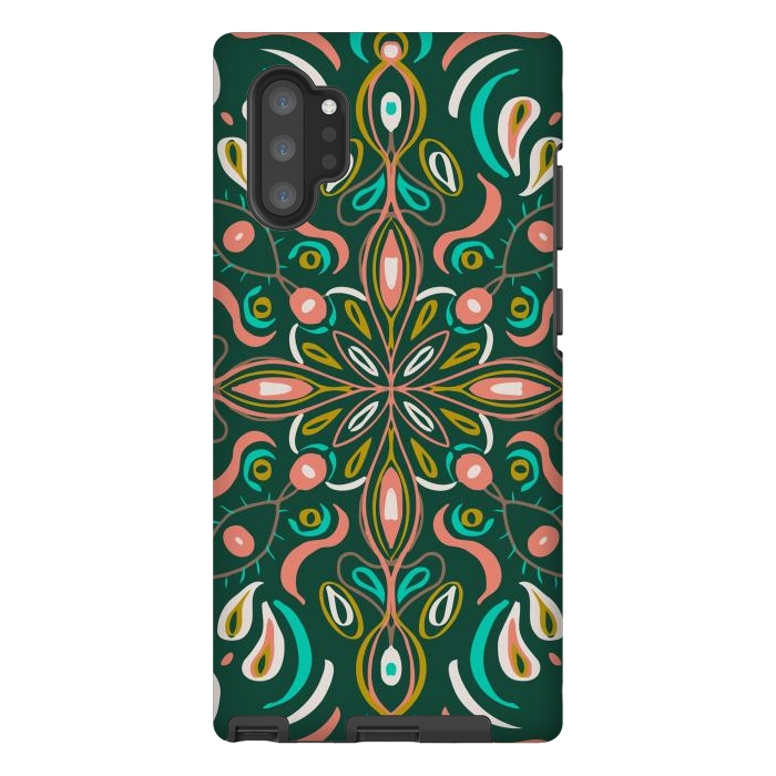 Galaxy Note 10 plus StrongFit Bold Boho Mandala in Green Coral and Gold by ECMazur 