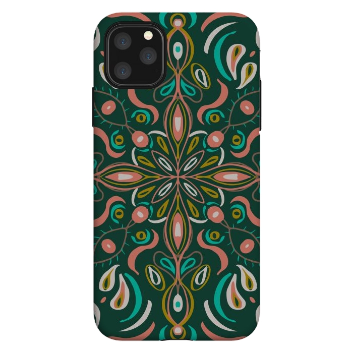 iPhone 11 Pro Max StrongFit Bold Boho Mandala in Green Coral and Gold by ECMazur 
