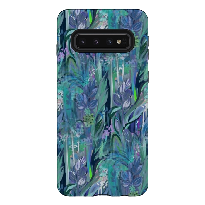Galaxy S10 StrongFit Blue Leaves  by Josie