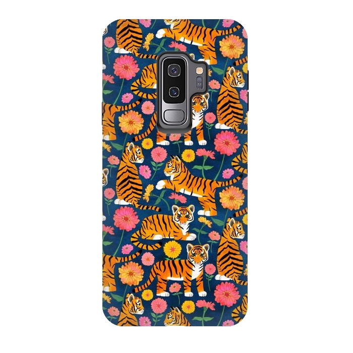 Galaxy S9 plus StrongFit Tiger Cubs and Zinnias by Tangerine-Tane