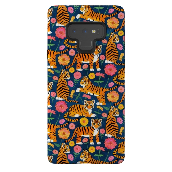 Galaxy Note 9 StrongFit Tiger Cubs and Zinnias by Tangerine-Tane