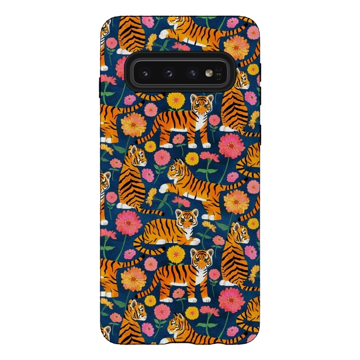 Galaxy S10 StrongFit Tiger Cubs and Zinnias by Tangerine-Tane