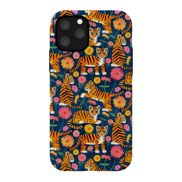iPhone 11 Pro StrongFit Tiger Cubs and Zinnias by Tangerine-Tane