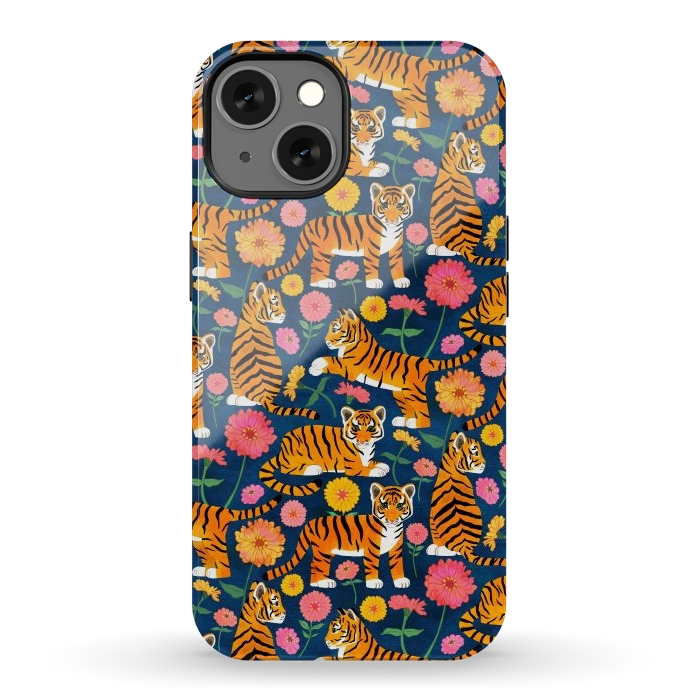 iPhone 13 StrongFit Tiger Cubs and Zinnias by Tangerine-Tane