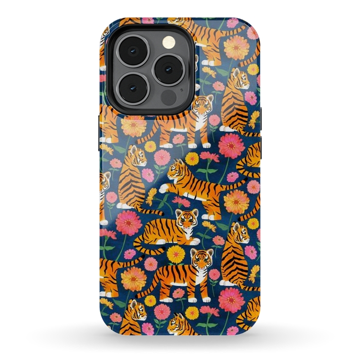 iPhone 13 pro StrongFit Tiger Cubs and Zinnias by Tangerine-Tane