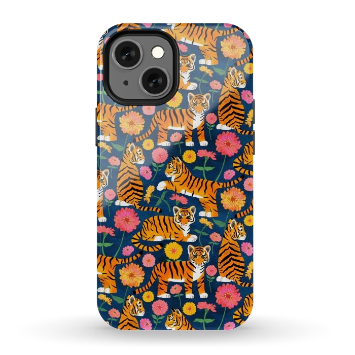 iPhone 13 mini StrongFit Tiger Cubs and Zinnias by Tangerine-Tane