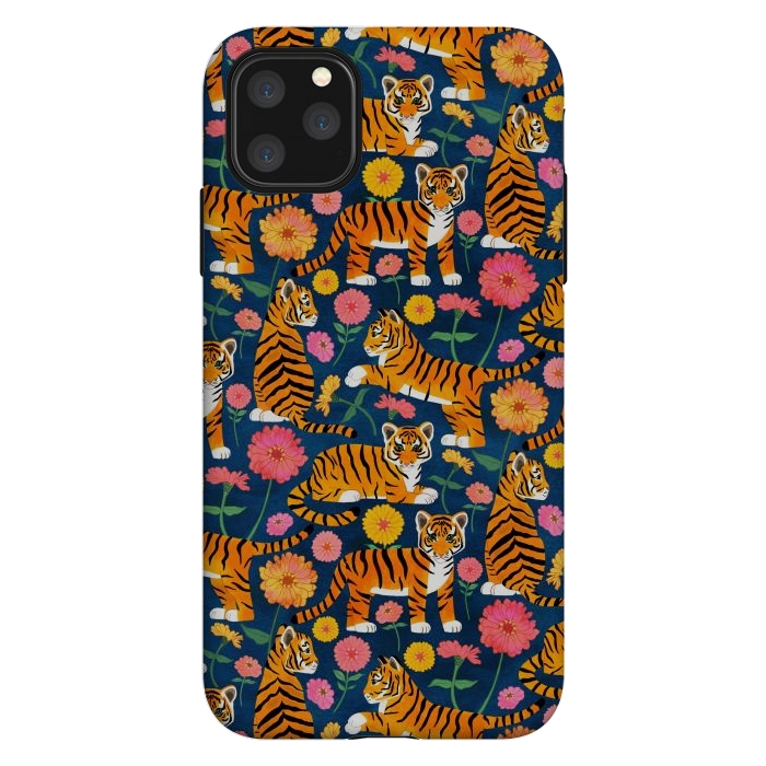 iPhone 11 Pro Max StrongFit Tiger Cubs and Zinnias by Tangerine-Tane