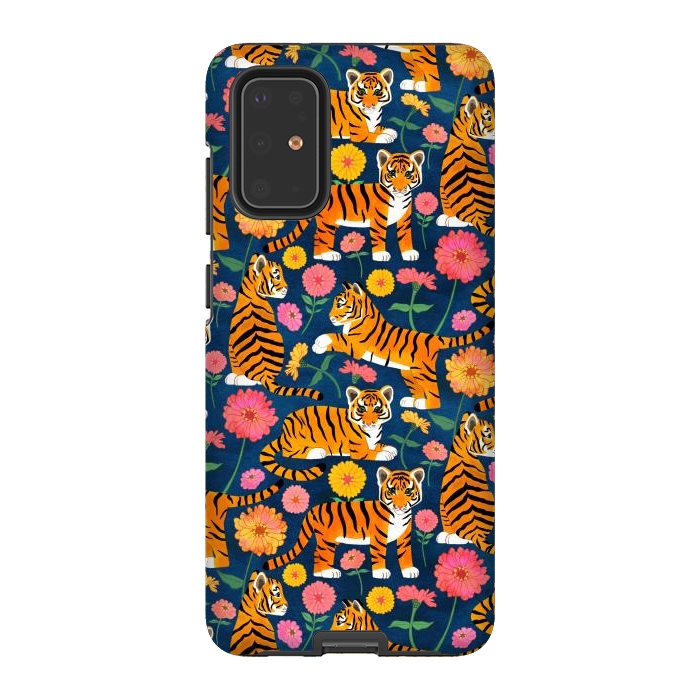 Galaxy S20 Plus StrongFit Tiger Cubs and Zinnias by Tangerine-Tane