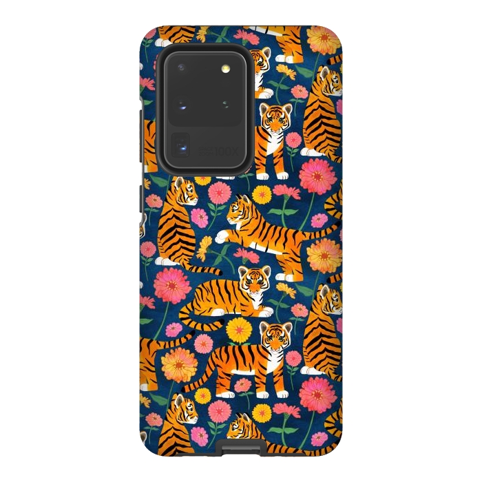 Galaxy S20 Ultra StrongFit Tiger Cubs and Zinnias by Tangerine-Tane