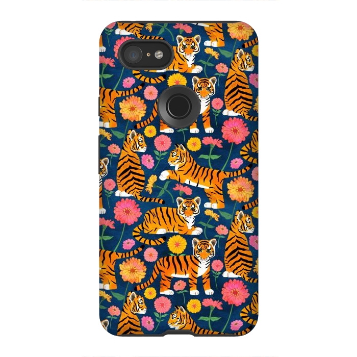 Pixel 3XL StrongFit Tiger Cubs and Zinnias by Tangerine-Tane