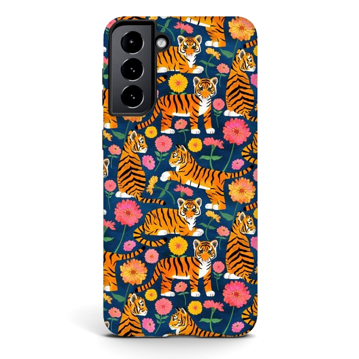 Galaxy S21 StrongFit Tiger Cubs and Zinnias by Tangerine-Tane