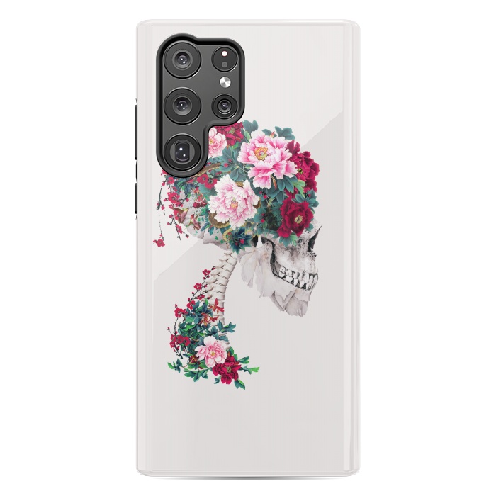 Galaxy S22 Ultra StrongFit Skull with Peonies by Riza Peker