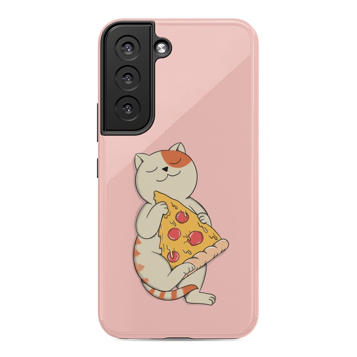 Galaxy S22 StrongFit Cat and Pizza Pink by Coffee Man