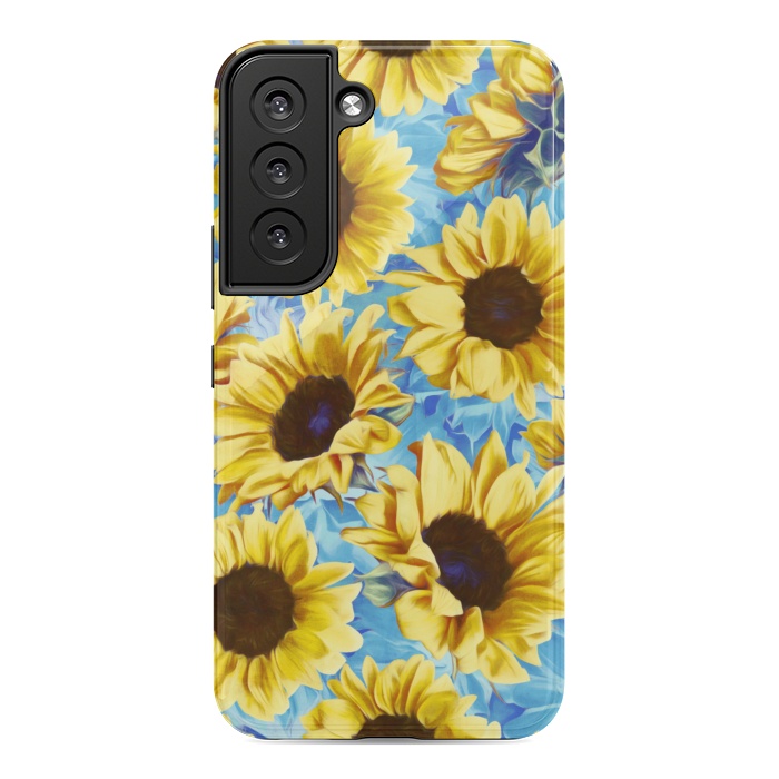 Galaxy S22 StrongFit Dreamy Sunflowers on Blue by Micklyn Le Feuvre