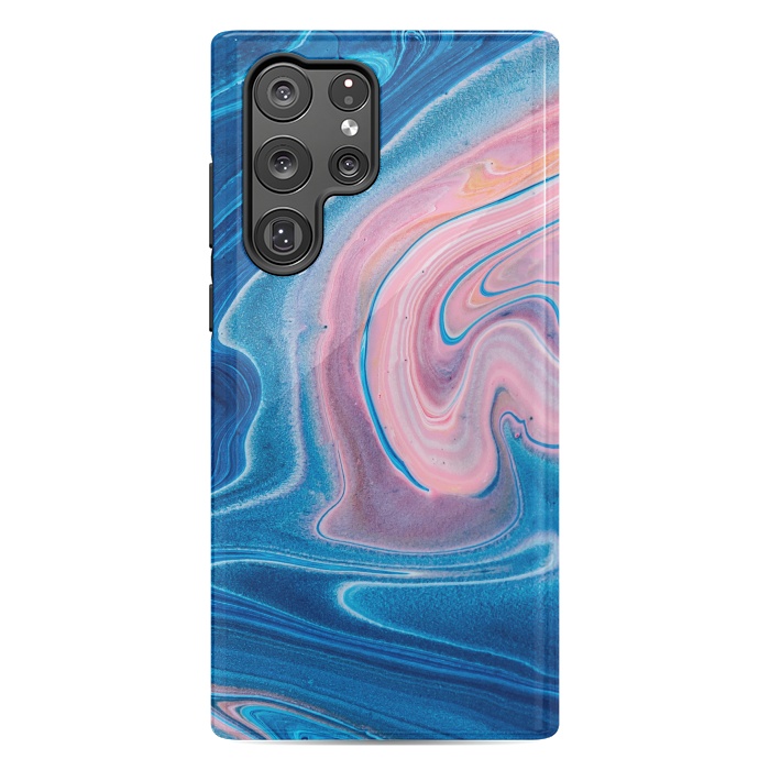 Galaxy S22 Ultra StrongFit Blue Acrylic Pour Color Liquid Marble by ArtsCase