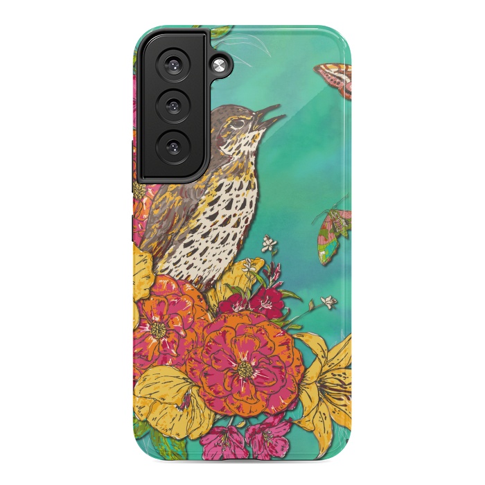 Galaxy S22 StrongFit Floral Songthrush by Lotti Brown