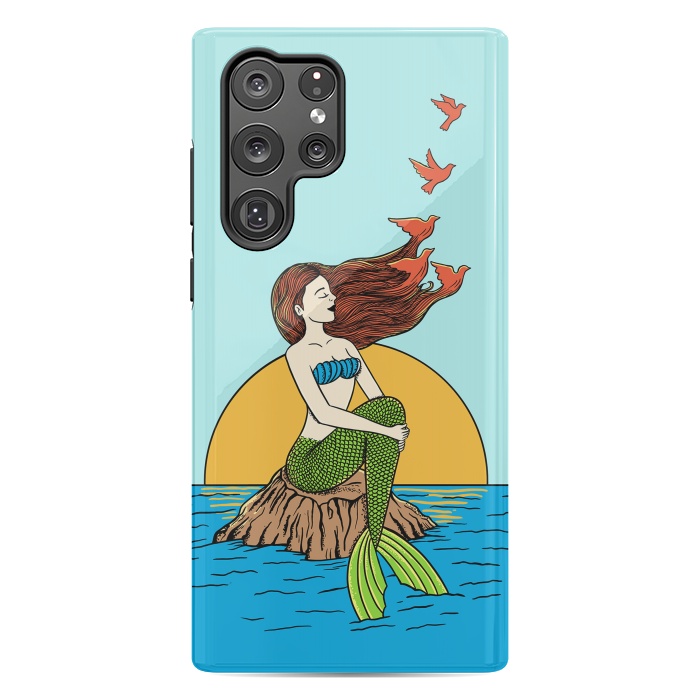 Galaxy S22 Ultra StrongFit Mermaid and birds by Coffee Man
