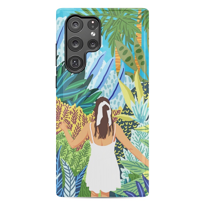 Galaxy S22 Ultra StrongFit Lost in the Jungle of Feelings | Forest Tropical Botanical Nature Plants Illustration by Uma Prabhakar Gokhale