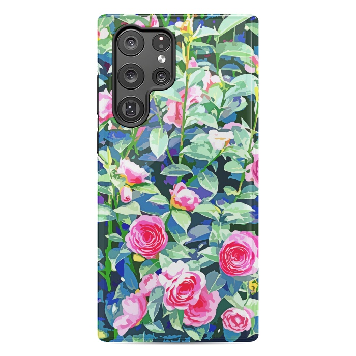 Galaxy S22 Ultra StrongFit Winter Rose | Botanical Floral Garden | Boho Vintage Plants Meadow Roses Painting by Uma Prabhakar Gokhale