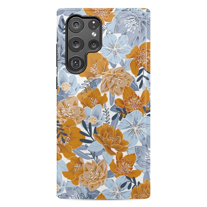 Galaxy S22 Ultra StrongFit Cozy Florals in Desert Sun, Navy and Fog by gingerlique