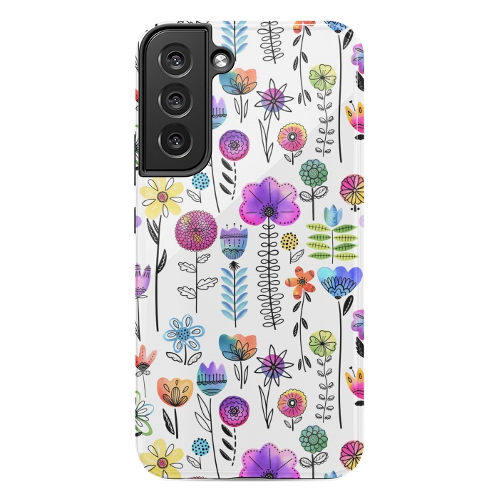 Galaxy S22 plus StrongFit Bright Watercolor and Line Art Flowers by Noonday Design