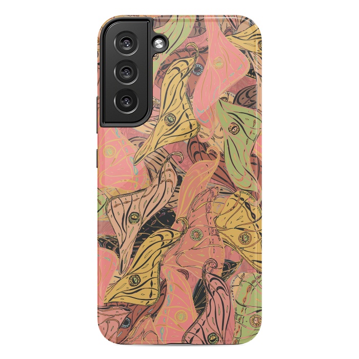 Galaxy S22 plus StrongFit Boho Butterfly Wings in Coral and Yellow by Lotti Brown