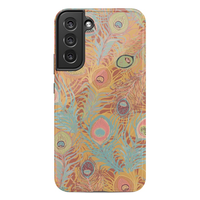 Galaxy S22 plus StrongFit Peacock Feathers - Soft Coral by Lotti Brown