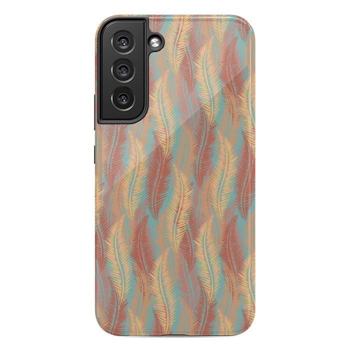 Galaxy S22 plus StrongFit Feather Stripe - Coral & Turquoise by Lotti Brown