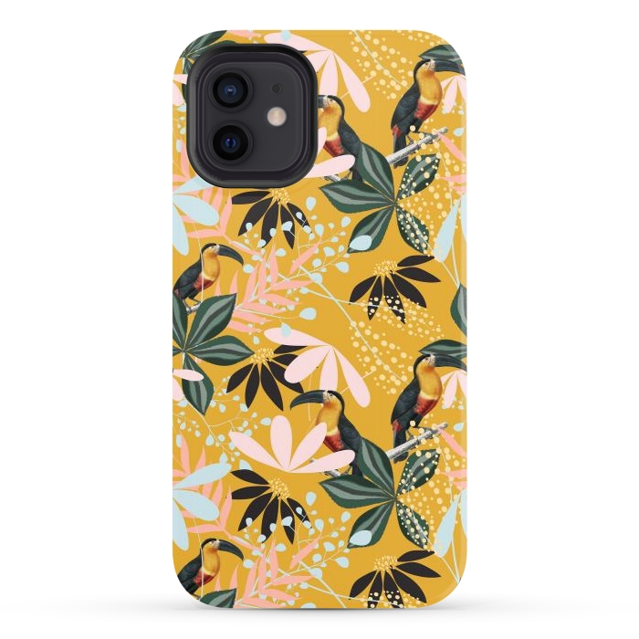 iPhone 12 StrongFit Tropical Toucan Garden by Uma Prabhakar Gokhale