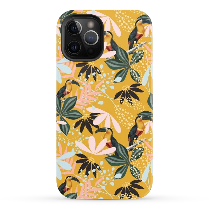 iPhone 12 Pro StrongFit Tropical Toucan Garden by Uma Prabhakar Gokhale