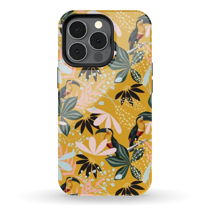 iPhone 13 pro StrongFit Tropical Toucan Garden by Uma Prabhakar Gokhale