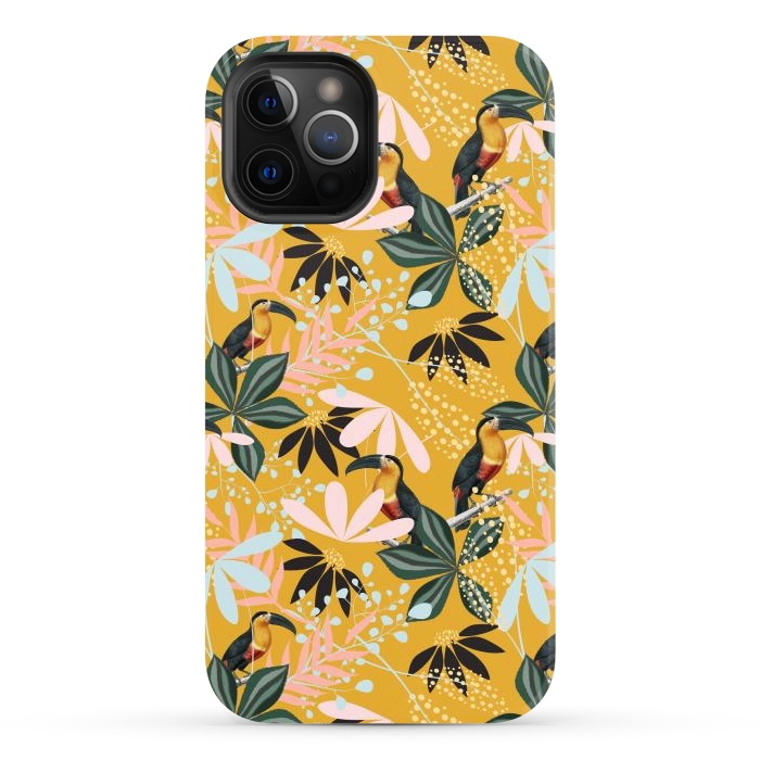 iPhone 12 Pro Max StrongFit Tropical Toucan Garden by Uma Prabhakar Gokhale