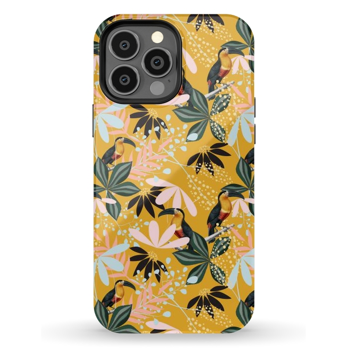 iPhone 13 Pro Max StrongFit Tropical Toucan Garden by Uma Prabhakar Gokhale