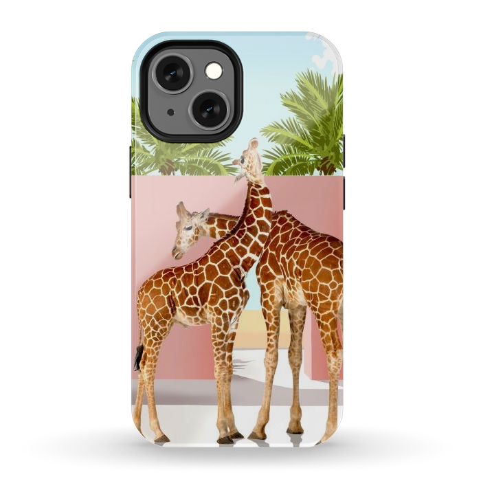 iPhone 12 mini StrongFit Giraffe Villa | Contemporary Modern Architecture Digital Graphic Art | Wildlife Animals Palm Exotic by Uma Prabhakar Gokhale