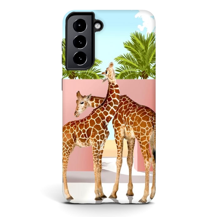 Galaxy S21 plus StrongFit Giraffe Villa | Contemporary Modern Architecture Digital Graphic Art | Wildlife Animals Palm Exotic by Uma Prabhakar Gokhale