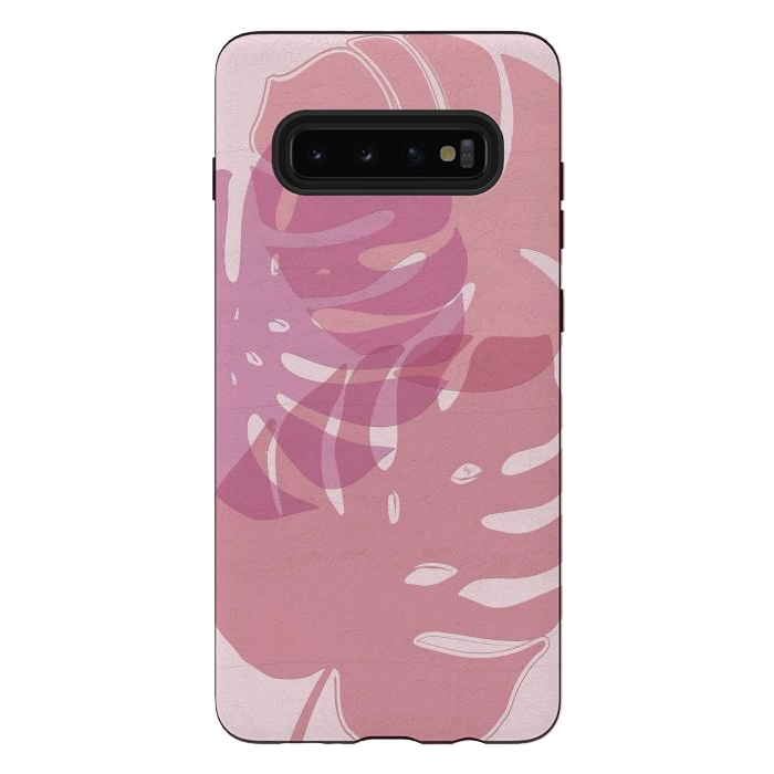 Galaxy S10 plus StrongFit Pink exotic leaves by Martina