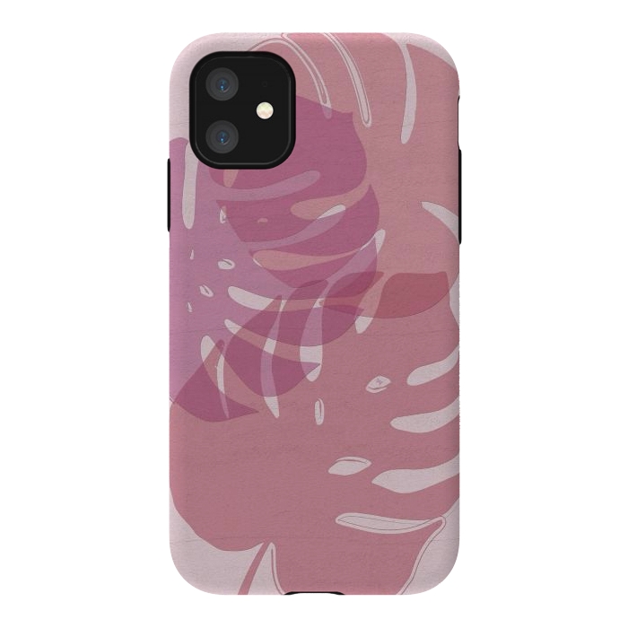 iPhone 11 StrongFit Pink exotic leaves by Martina