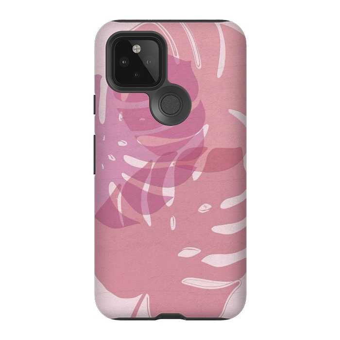 Pixel 5 StrongFit Pink exotic leaves by Martina