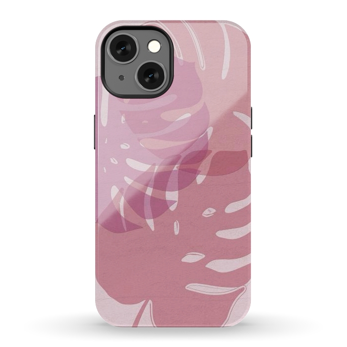 iPhone 13 StrongFit Pink exotic leaves by Martina
