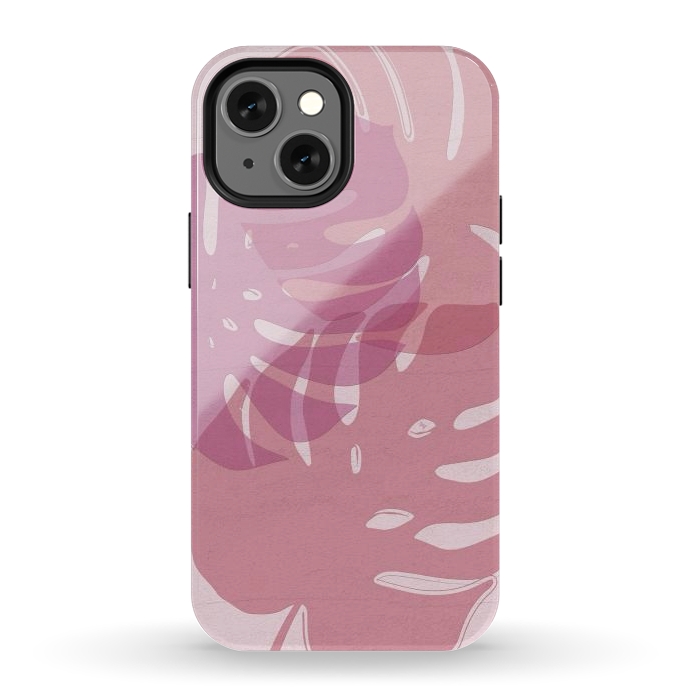 iPhone 13 mini StrongFit Pink exotic leaves by Martina