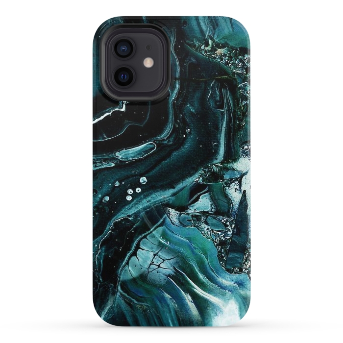 iPhone 12 StrongFit Dark emerald green geode marble by Oana 
