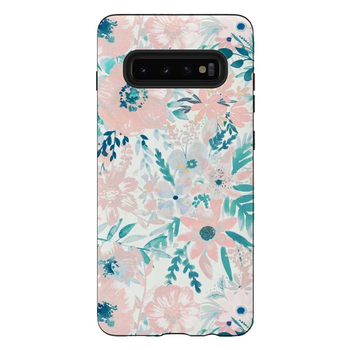Galaxy S10 plus StrongFit Watercolor wildflowers - petals and foliage pattern by Oana 