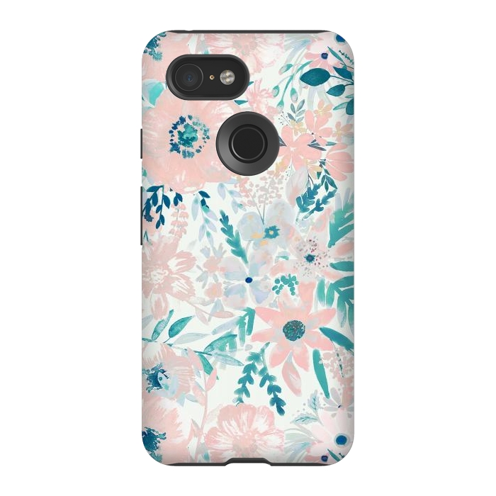 Pixel 3 StrongFit Watercolor wildflowers - petals and foliage pattern by Oana 