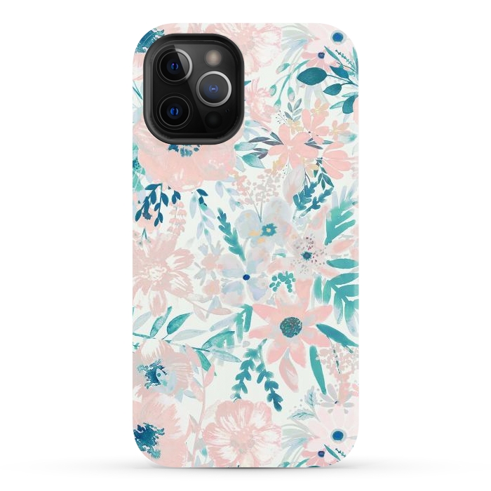 iPhone 12 Pro StrongFit Watercolor wildflowers - petals and foliage pattern by Oana 