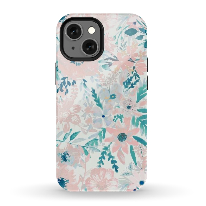 iPhone 13 mini StrongFit Watercolor wildflowers - petals and foliage pattern by Oana 