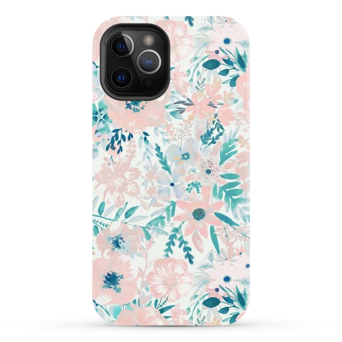 iPhone 12 Pro Max StrongFit Watercolor wildflowers - petals and foliage pattern by Oana 