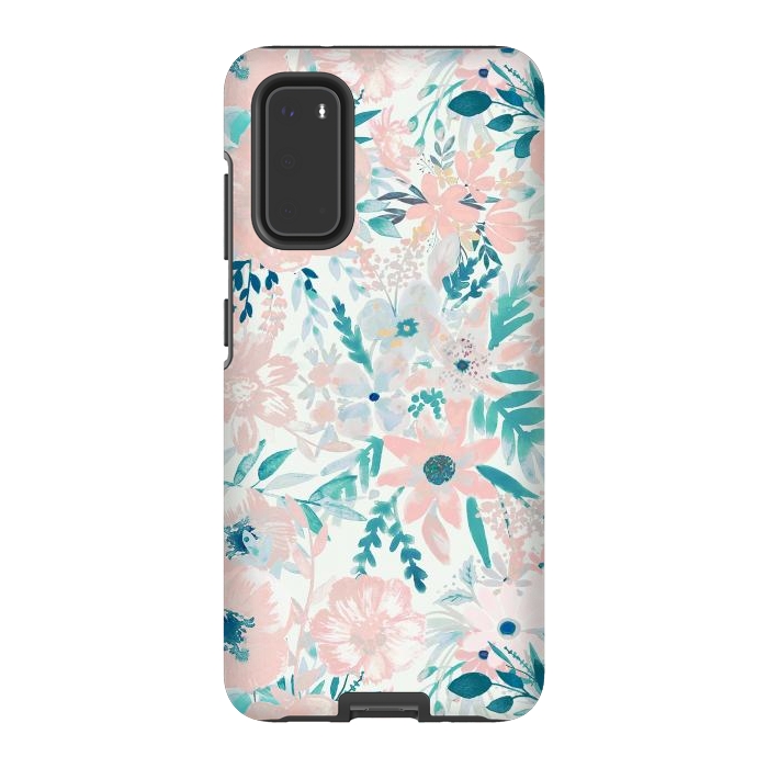 Galaxy S20 StrongFit Watercolor wildflowers - petals and foliage pattern by Oana 