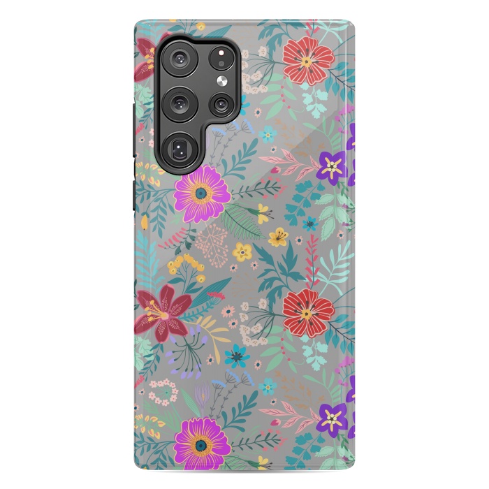 Galaxy S22 Ultra StrongFit flower patterns on gray background by ArtsCase