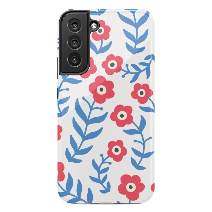 Galaxy S22 plus StrongFit Red flowers and blue leaves by Winston